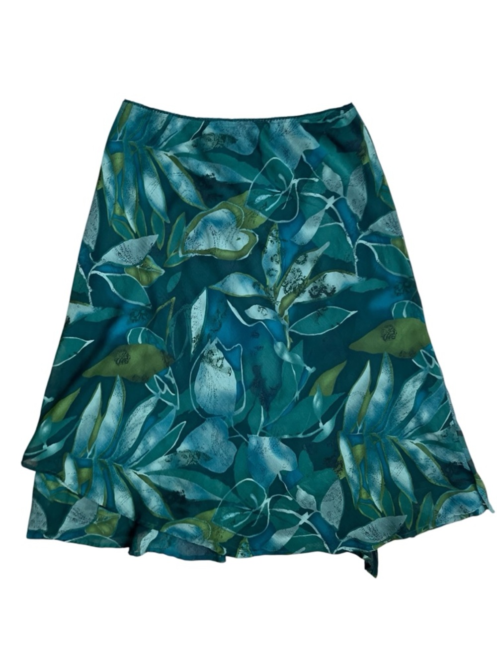 Connected Apparel Tropical Print Skirt Teal Green Flowy A-Line Size XL